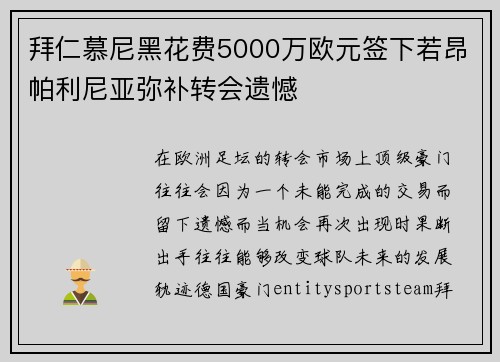 拜仁慕尼黑花费5000万欧元签下若昂帕利尼亚弥补转会遗憾